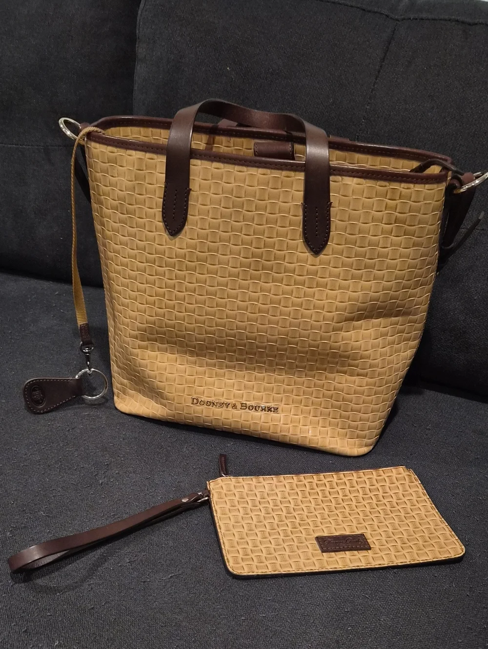DOONEY & BOURKE Lilliana Tan Woven Tote with Brown Trim and Wristlet